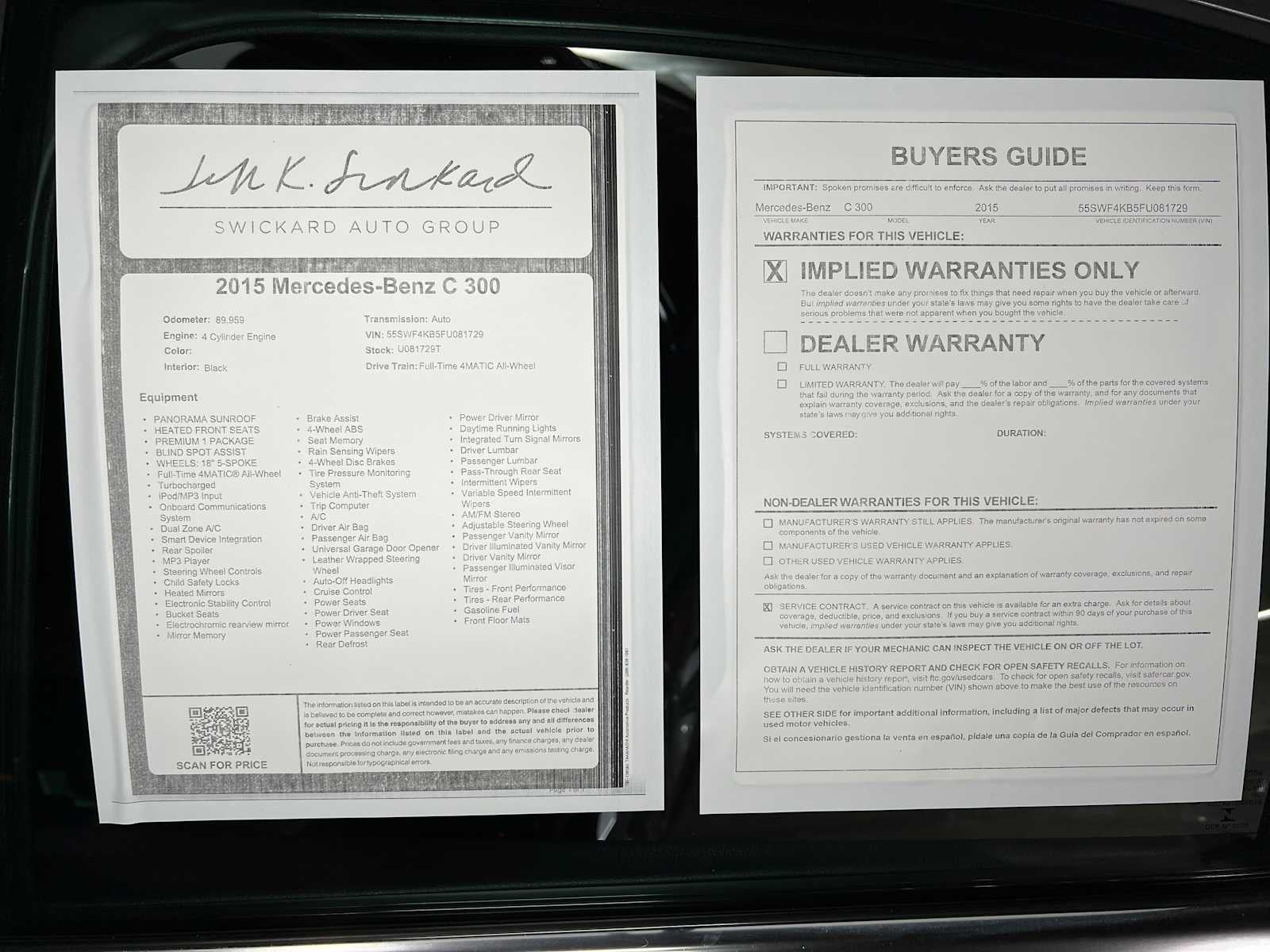 2015 Mercedes-Benz C 300 4dr Sdn 4MATIC®