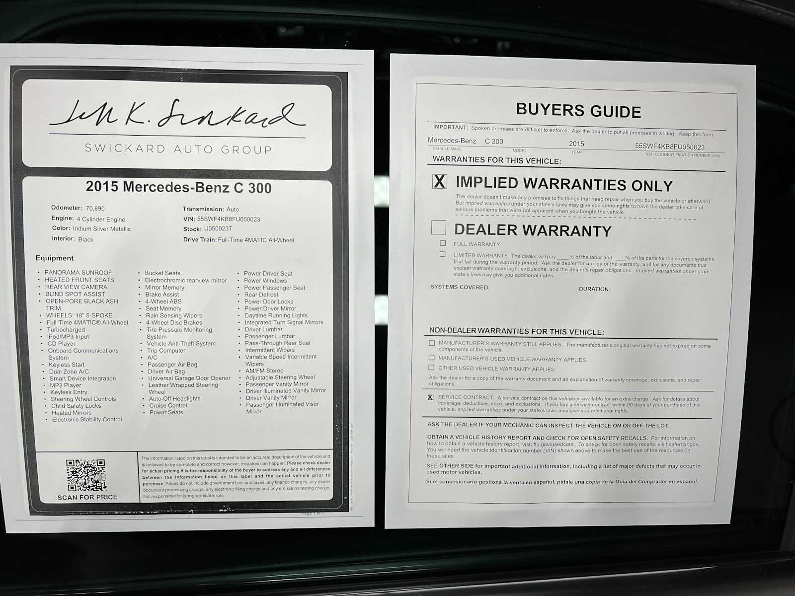 2015 Mercedes-Benz C 300 4dr Sdn 4MATIC®