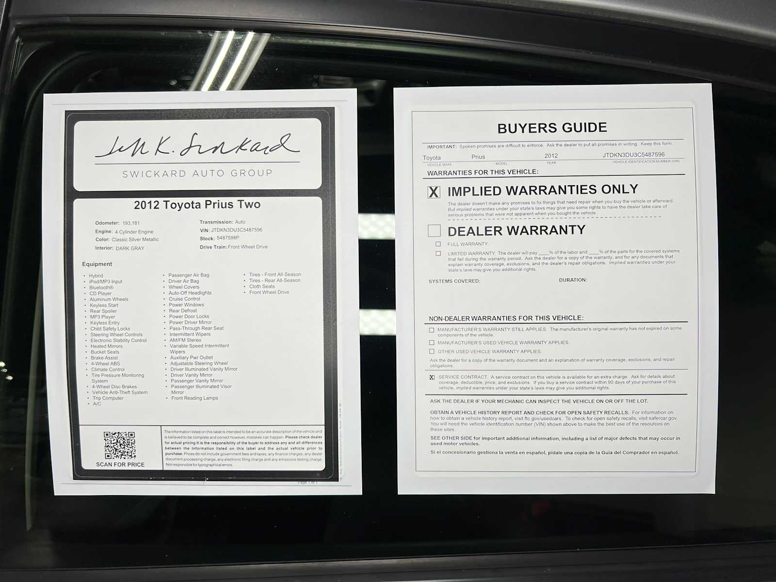 2012 Toyota Prius Two