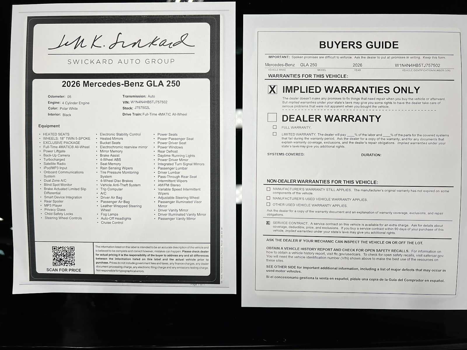 2026 Mercedes-Benz GLA 250 4MATIC® SUV