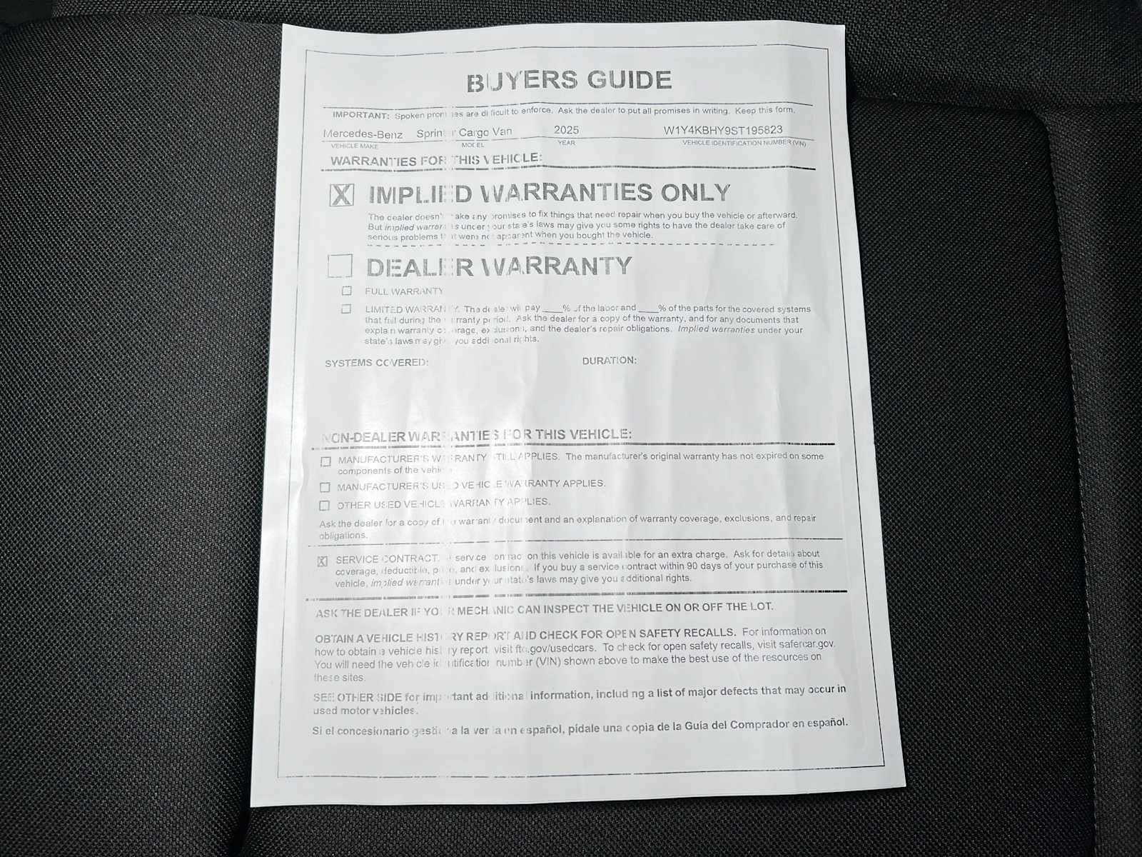 2025 Mercedes-Benz Sprinter 2500 Standard Roof I4 Diesel 144" RWD