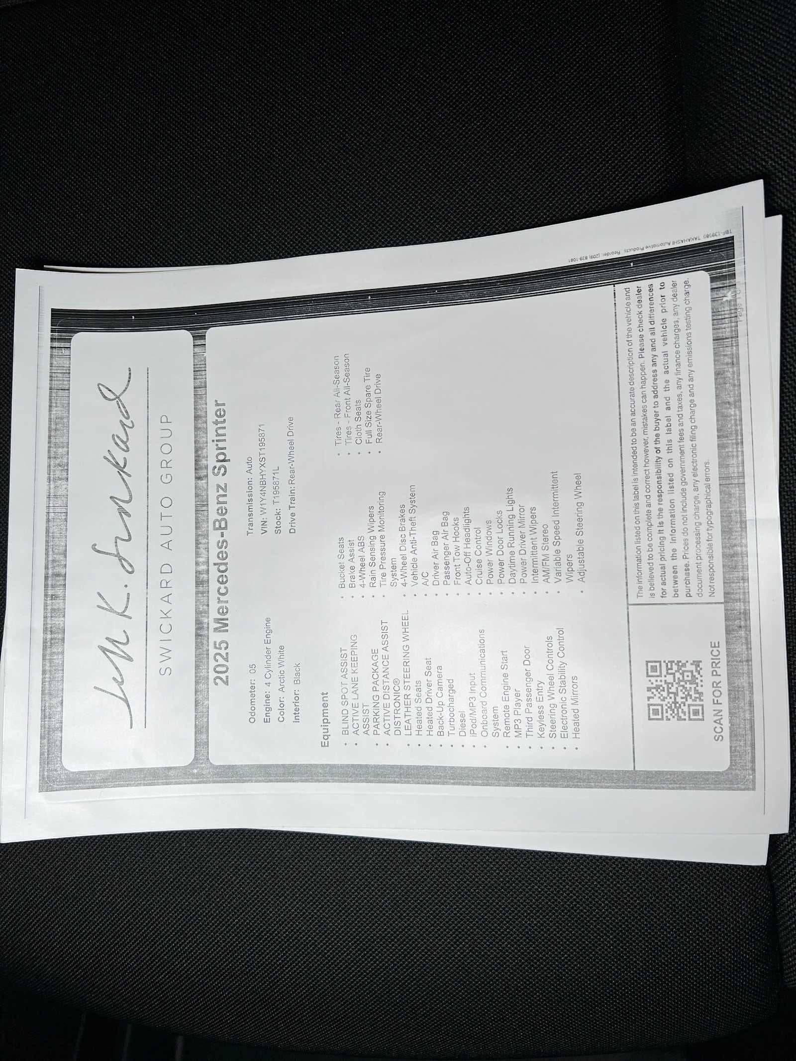 2025 Mercedes-Benz Sprinter 2500 Standard Roof I4 Diesel HO 144" RWD