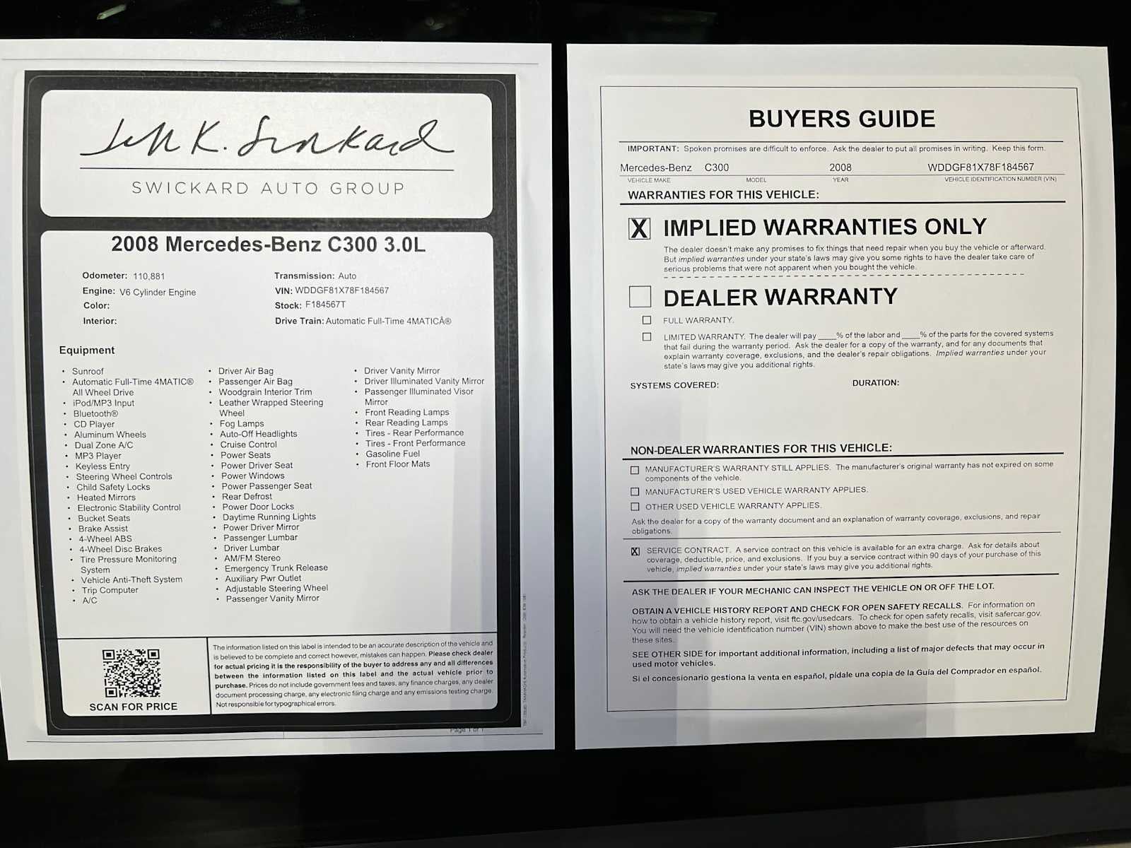 2008 Mercedes-Benz C300 4dr Sdn 4MATIC®