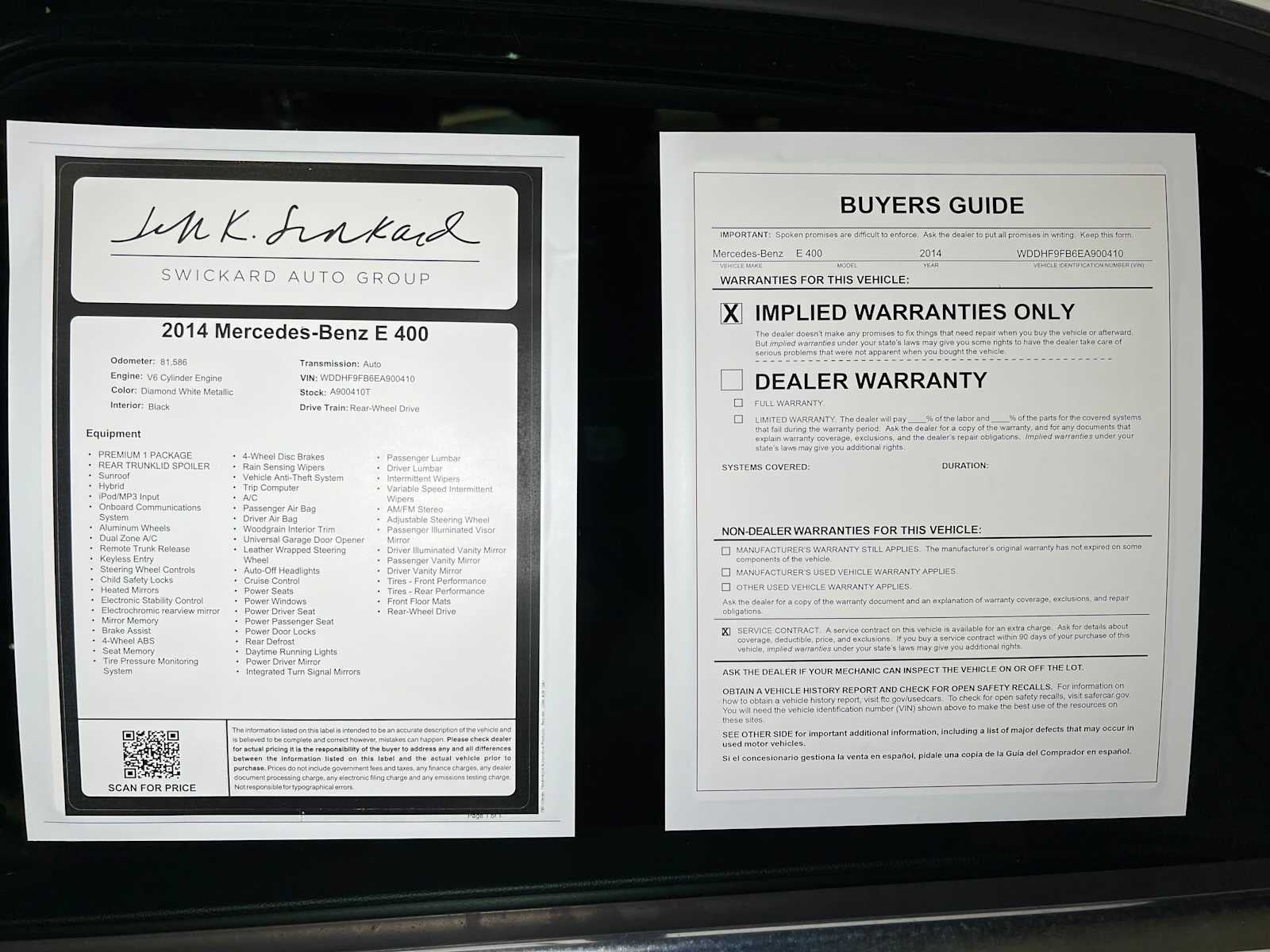 2014 Mercedes-Benz E 400 4dr Sdn Hybrid RWD