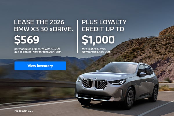 2026 X3 lease starting at $569 per month for 39 months