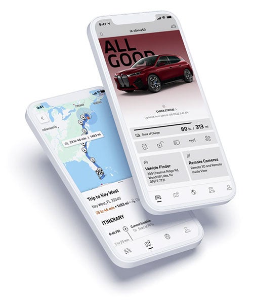 Image of two phones displaying the My BMW App's features