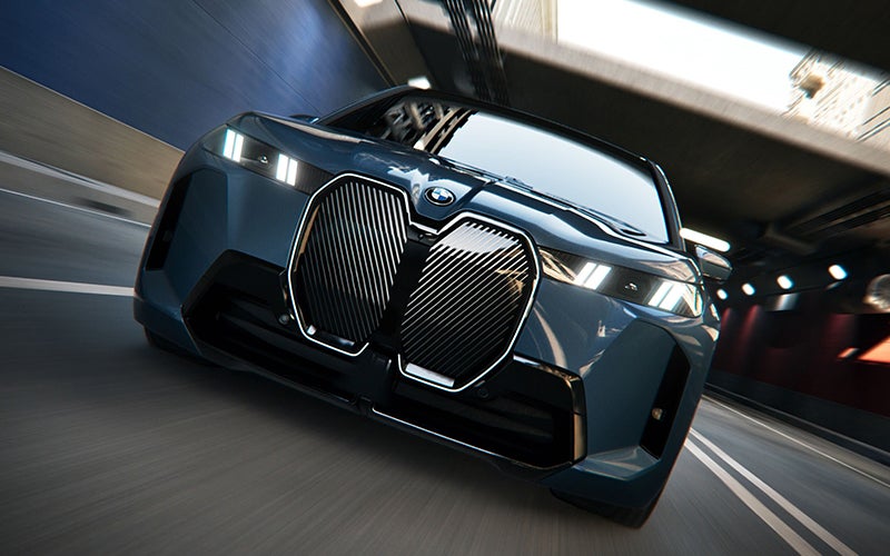 Close up of the BMW iX grille driving. | BMW of Lynnwood in Lynnwood WA