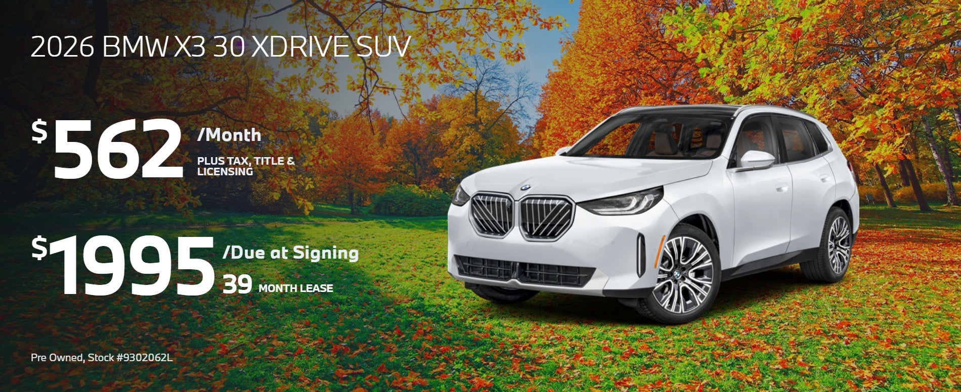 2026 BMW X3 30 xDRIVE SUV: $562/mo